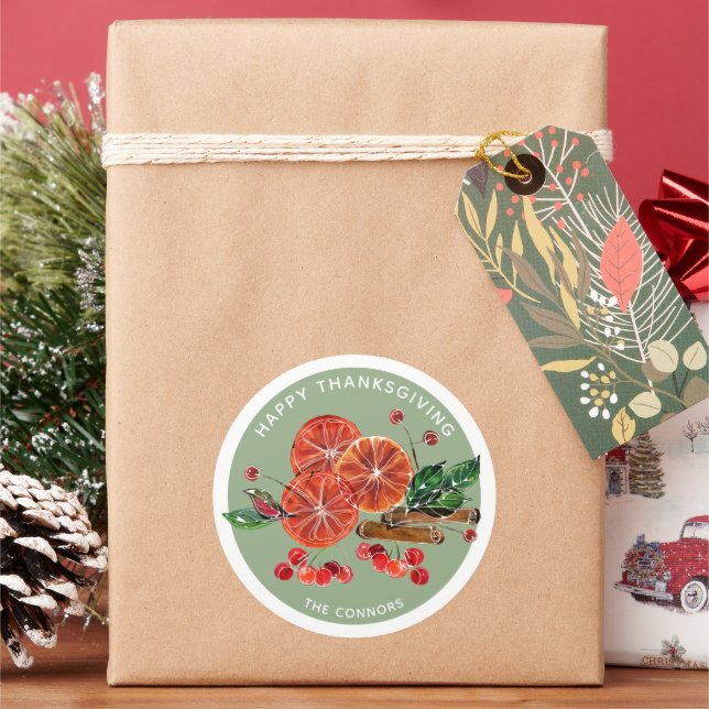 Autumn Orange Slices Cinnamon Sticks Personalised  Classic Round Sticker (Holiday)