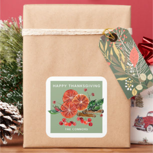 Autumn Orange Slices Cinnamon Sticks Personalised Square Sticker