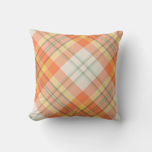 Autumn Orange, Yellow & White Plaid Cushion