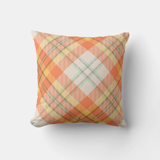 Autumn Orange, Yellow & White Plaid Cushion (Front)