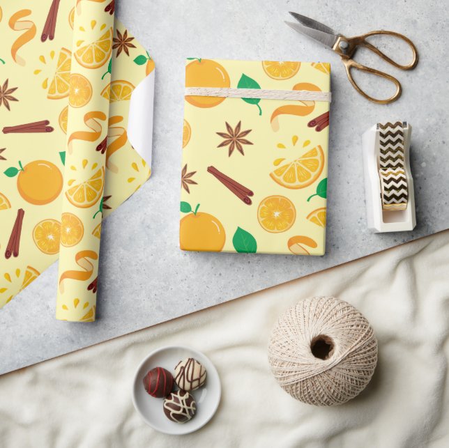 Autumn Oranges, Cinnamon, Fall Star Anise Seamless Wrapping Paper (Crafts)
