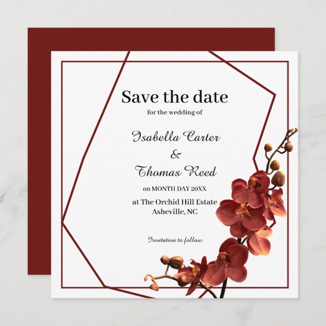 Autumn Orchid Romance Fall Wedding Save the Date (Front/Back)