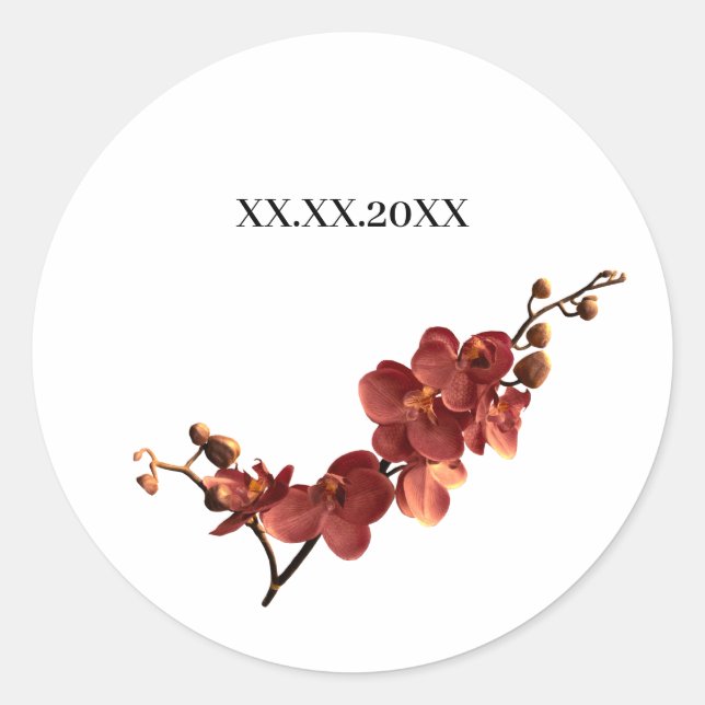 Autumn Orchid Romance Wedding Classic Round Sticker (Front)