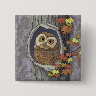 Autumn Owl and Fall Colors Button