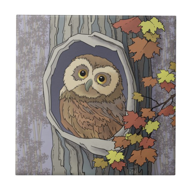  Autumn Owl and Fall Colours   Ceramic Tile (Front)