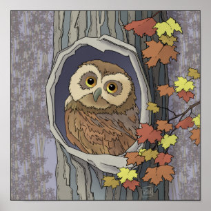 Autumn Owl and Fall Colours   Poster