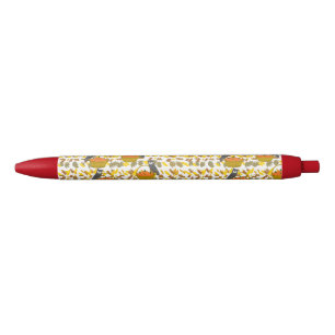 Autumn Owl and Pumpkin Basket Fall Leaves Pen