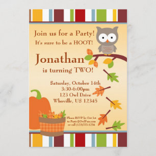 Autumn Owl and Pumpkin Birthday Party Invitation