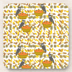 Autumn Owl and Pumpkin Pattern Plastic Coaster Set