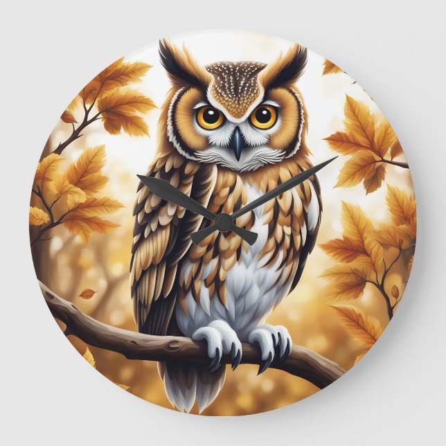 Autumn Owl Bird Large Clock (Front)