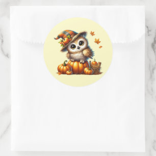 Autumn Owl Classic Round Sticker