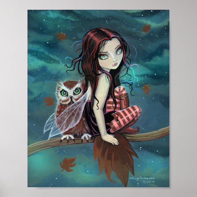 Autumn Owl Cute Gothic Fairy Fantasy Art Poster (Front)