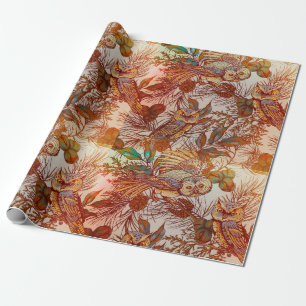 Autumn owl fall vintage wrapping paper