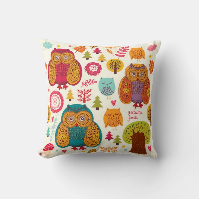 Autumn Owl Forrest Cushion (Front)