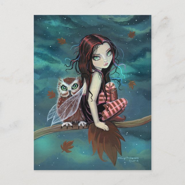 Autumn Owl Gothic Fantasy Fairy and Owl Postcard (Front)