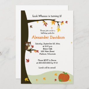 Autumn Owl in Tree Birthday Invitation 5x7