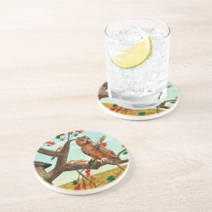 Autumn Owl Maple Tree Wildlife Art Coaster