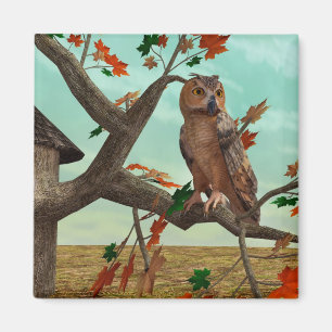 Autumn Owl Maple Tree Wildlife Art Magnet