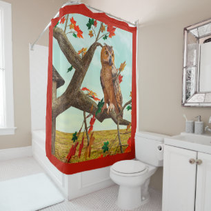 Autumn Owl Maple Tree Wildlife Art Shower Curtain