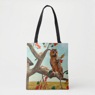 Autumn Owl Maple Tree Wildlife Art Tote Bag