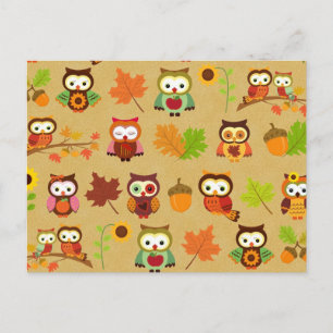 Autumn Owl Pattern Postcard
