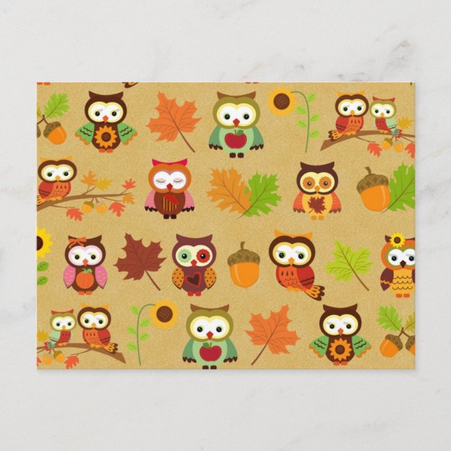 Autumn Owl Pattern Postcard (Front)