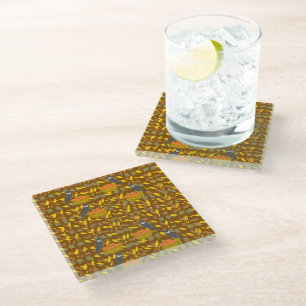Autumn Owl Pumpkin Pattern Glass Coaster