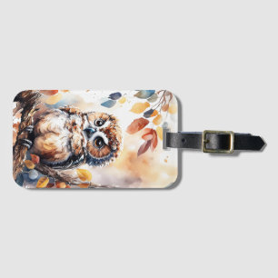Autumn Owl Watercolor Illustration Luggage Tag