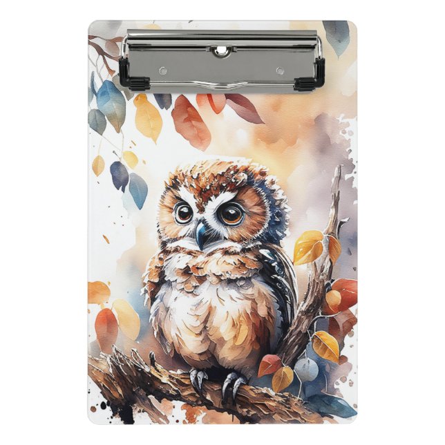 Autumn Owl Watercolor Illustration Mini Clipboard (Front)
