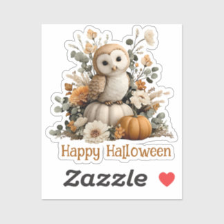 Autumn Owl with Pumpkins Halloween Art