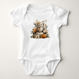 Autumn Owl with Pumpkins Halloween Art Baby Bodysuit