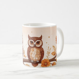 Autumn Owls and Floral Elegance Coffee Mug