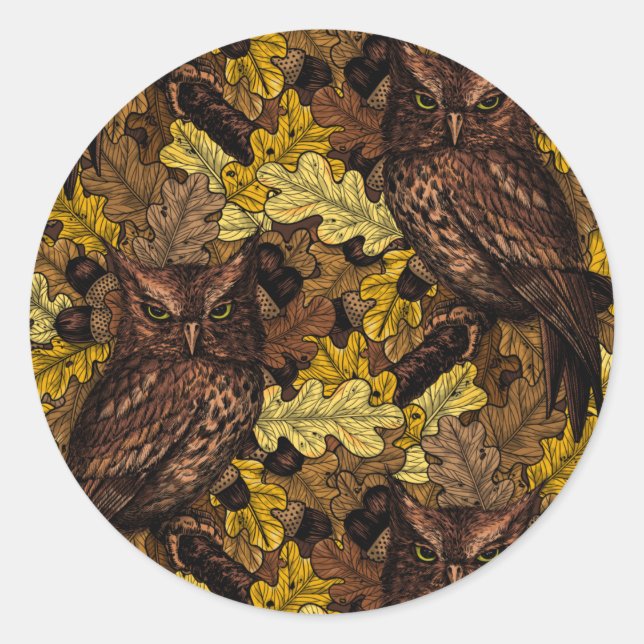 Autumn owls classic round sticker (Front)