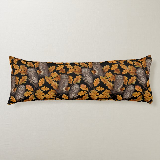Autumn owls on black body cushion (Front)