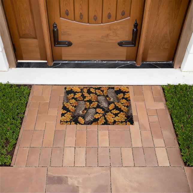 Autumn owls on black doormat (Outdoor)