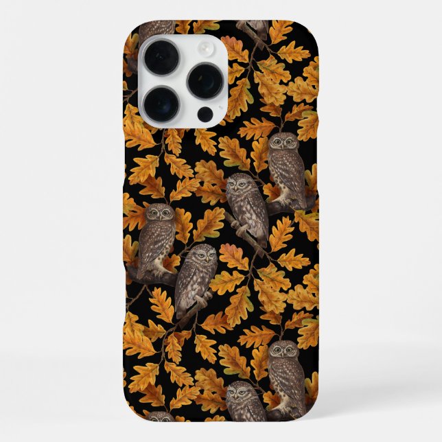 Autumn owls on black iPhone case (Back)