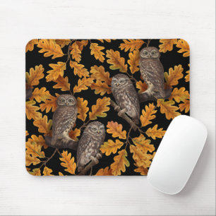 Autumn owls on black mouse mat