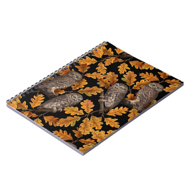 Autumn owls on black notebook (Left Side)