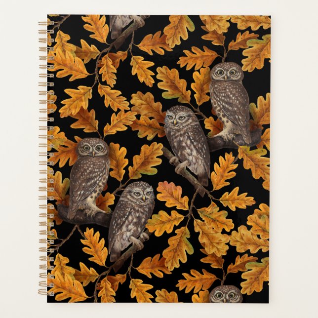 Autumn owls on black planner (Front)