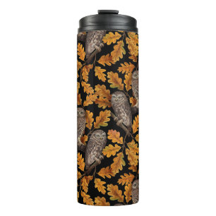 Autumn owls on black thermal tumbler