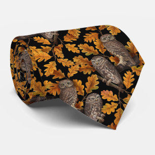 Autumn owls on black tie