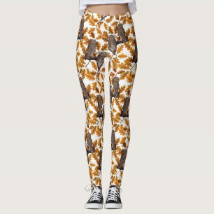Autumn owls on cotton white leggings