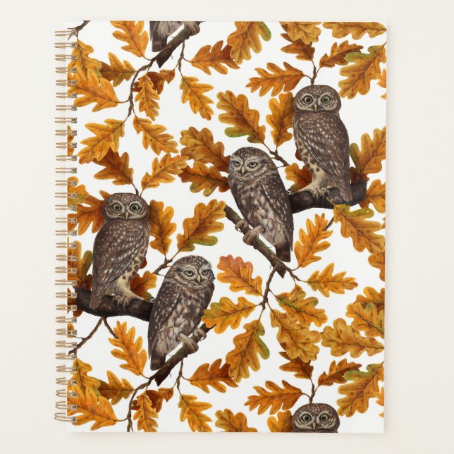Autumn owls on cotton white planner (Front)