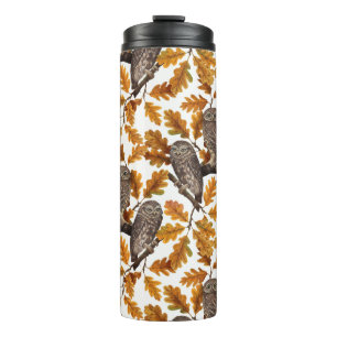Autumn owls on cotton white thermal tumbler
