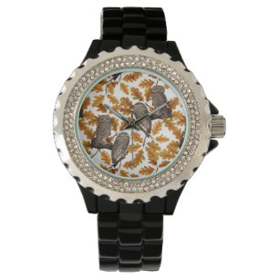 Autumn owls on cotton white watch
