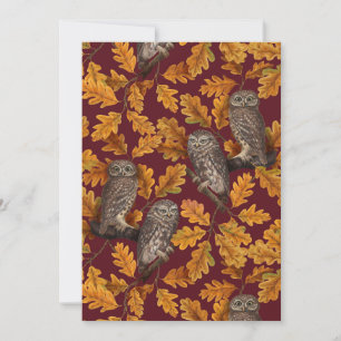 Autumn owls on dark red