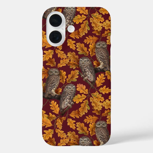 Autumn owls on dark red Case-Mate iPhone case (Back)