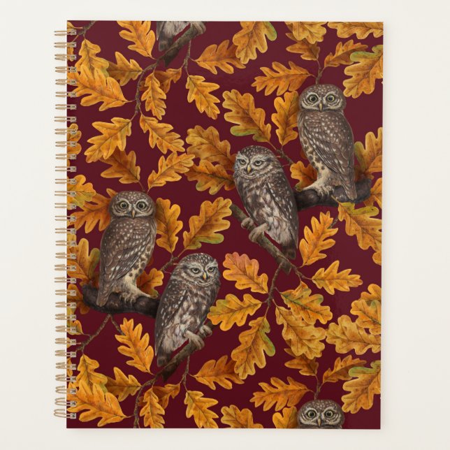 Autumn owls on dark red planner (Front)