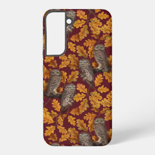 Autumn owls on dark red samsung galaxy case