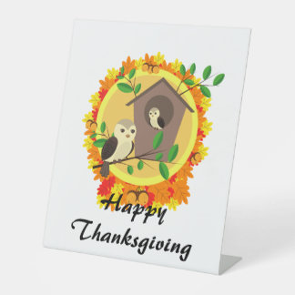 Autumn Owls Pedestal Sign